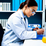 ** A professional food scientist in a clean lab coat, analyzing a sample of milk using HPLC (High-Performance Liquid Chromatography). Focus on the equipment and scientific process. Fully clothed, appropriate content, safe for work, professional attire, perfect anatomy, natural proportions, high quality.

**