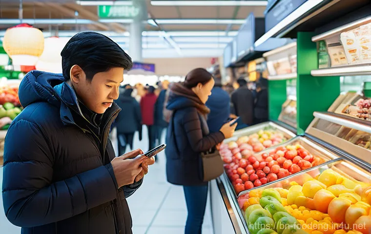 식품 내 유해물질 검출 기술 - **Prompt 1: Smart Sensors for Freshness in a Modern Market**
    "A bustling, brightly lit modern in...