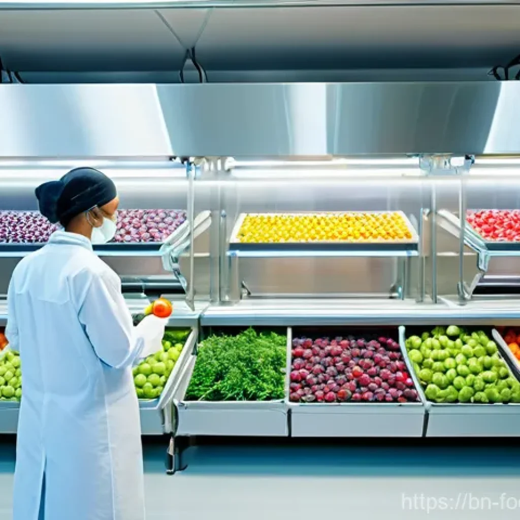 식품의 친환경 가공 기술 - **Prompt:** "A vibrant, clean, and futuristic food processing facility showcasing the concept of 'Hi...