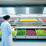 식품의 친환경 가공 기술 - **Prompt:** "A vibrant, clean, and futuristic food processing facility showcasing the concept of 'Hi...