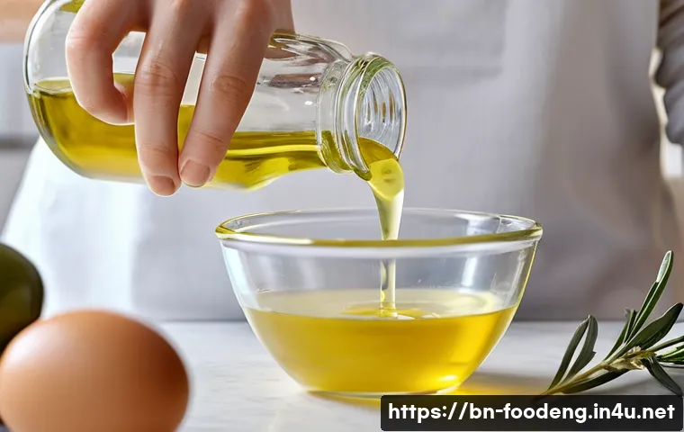 식품에서의 유화 및 분산기술 - **Homemade Mayonnaise Creation in a Bright Kitchen:** A close-up, top-down shot of elegant hands, po...