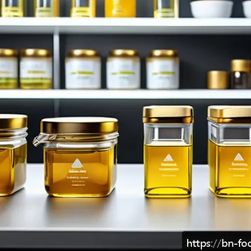 식품 가공 중 지방 산화 방지 - A modern kitchen scene showcasing advanced fat preservation technology: a close-up of transparent na...